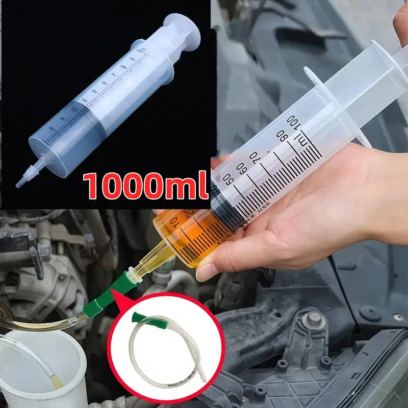 Oil Pump Syringe 1000ml Capacity with 1m Soft Tube for Home Auto Repair Fluid Extraction and Injection Work