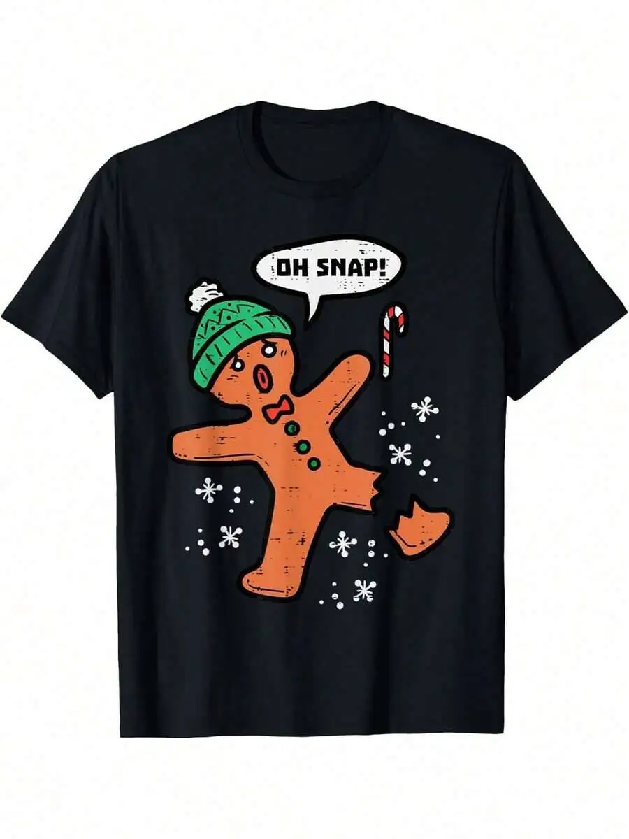 Oh Snap Gingerbread Man Graphic Tee, Soft Crew Neck Cotton-Shirt, 100% Cotton Trendy Y2K Short-Sleeve Tee-Soft, Quick-Drying,