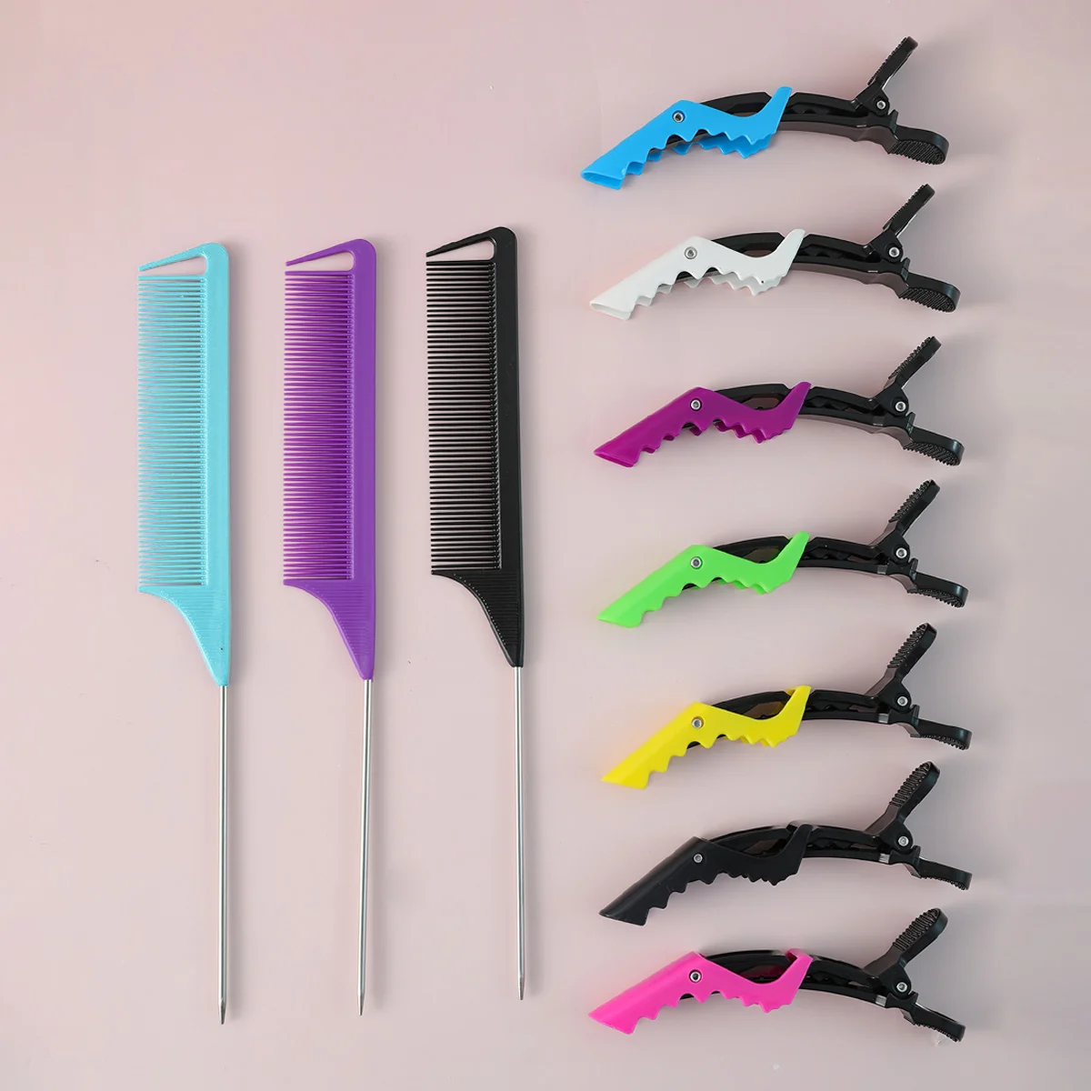 

10pcs Hair Styling Set,Rat Tail Combs and Hair Clips: 3Pcs Rat Tail Combs，Parting Comb for Braids, Metal Long Steel Pin Rat Tail