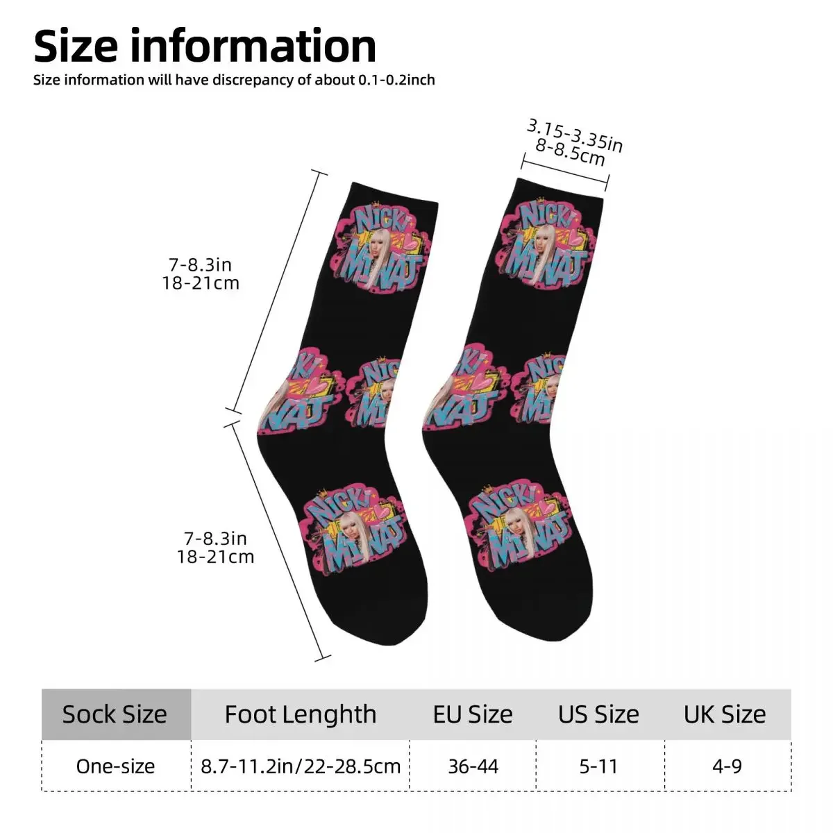 Calzini da concerto Nicki Minaj Calze Harajuku che assorbono il sudore Calzini lunghi per tutte le stagioni Accessori per regali di Natale unisex