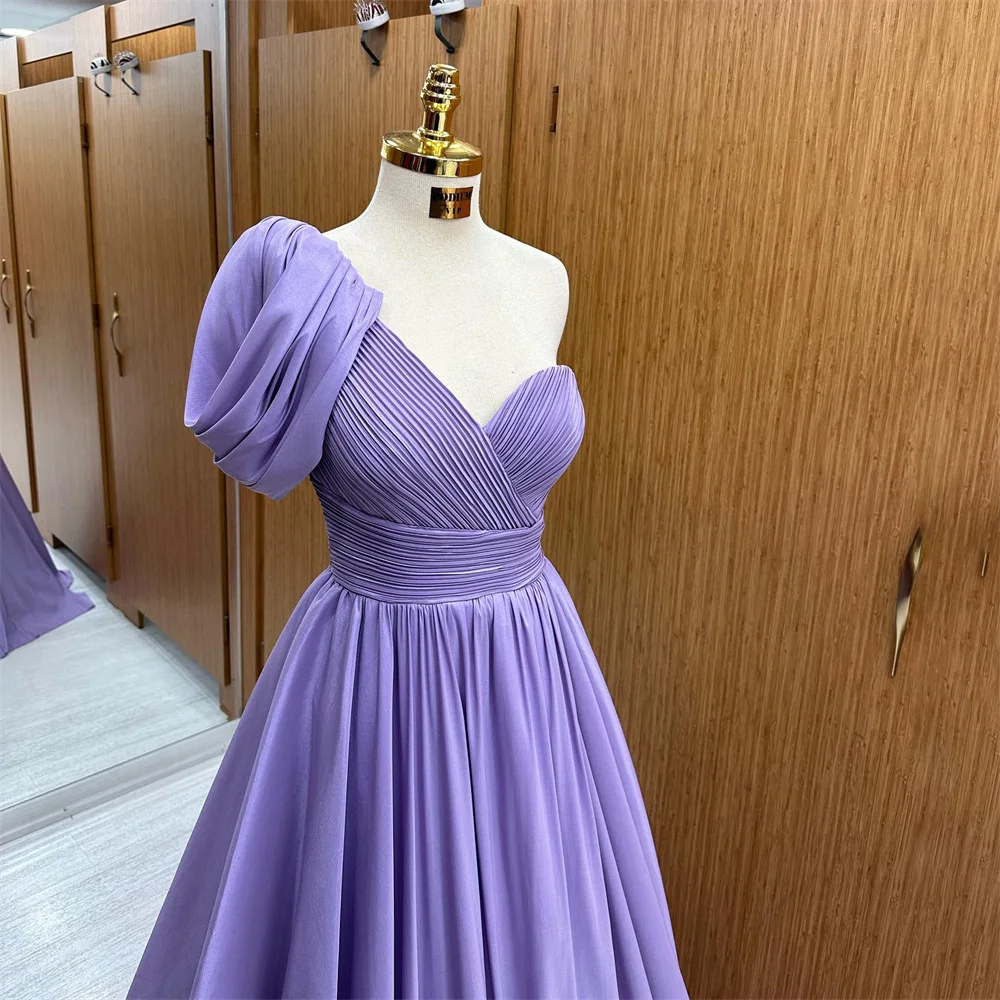 Lily Lavender One Shoulder Prom Dress A Line Party Dress Stain Pleat Celebrity Gowns Wedding Party Dress Custom вечерние платья