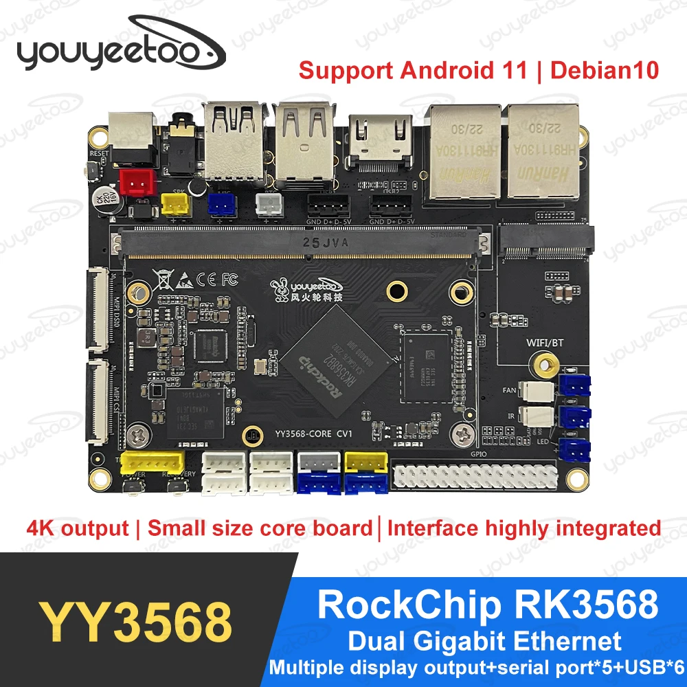 

youyeetoo YY3568 RockChip RK3568 Development Board Dual Gigabit Ethernet Expandable SATA / SSD Supports Android 11 / Debian10