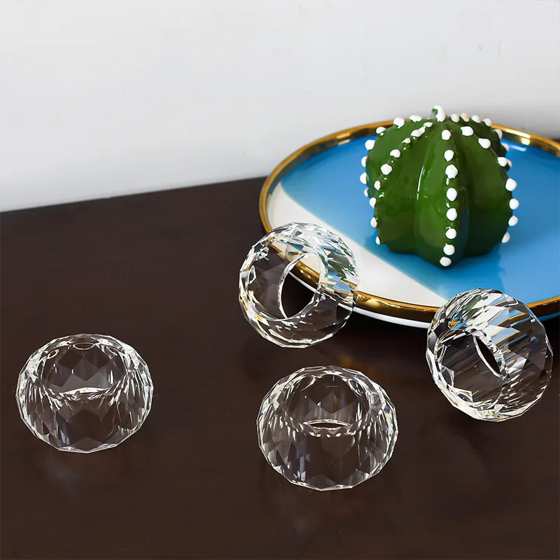 Exquisite Transparent Glass Circular Engraved Napkin Ring for Dining Table Hotel Table Arrangement