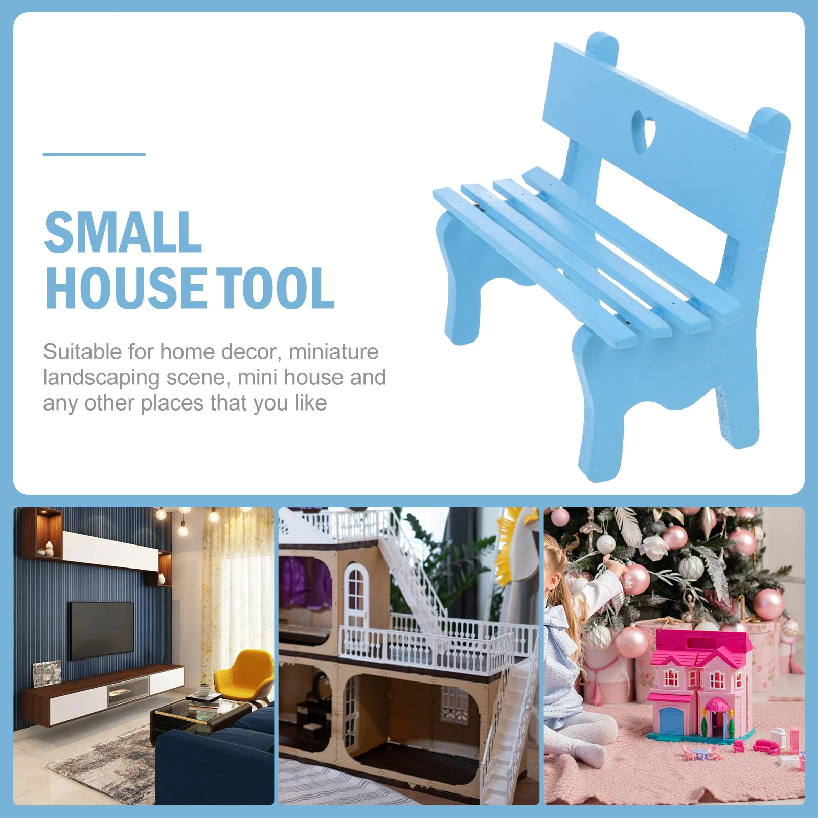 

Ornament Wooden Bench Ornaments Pretend Play Chair Puzzle Miniature House Decor Model Blue Supplies Office