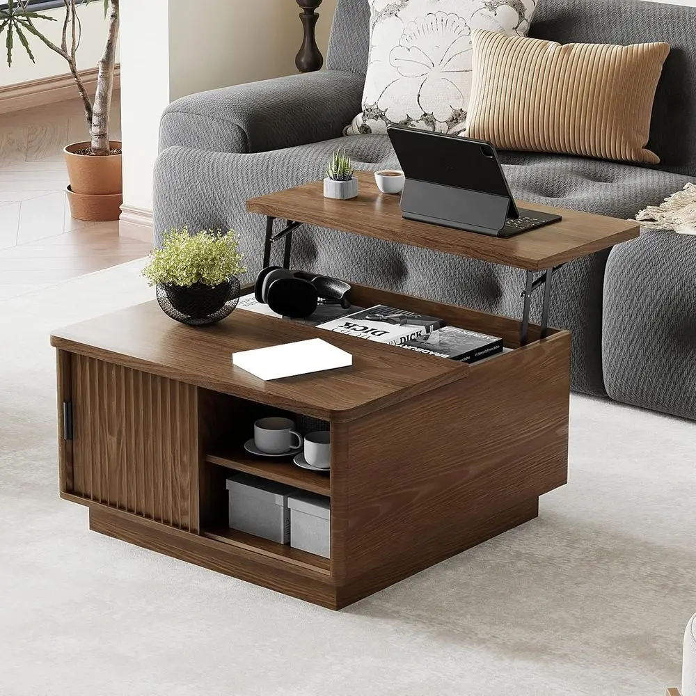 

Журнальный столик Lit Top с местом для хранения, 31,5 дюйма, большой, для гостиной, домашнего офиса, с большим скрытым отсеком для хранения, регулируемый