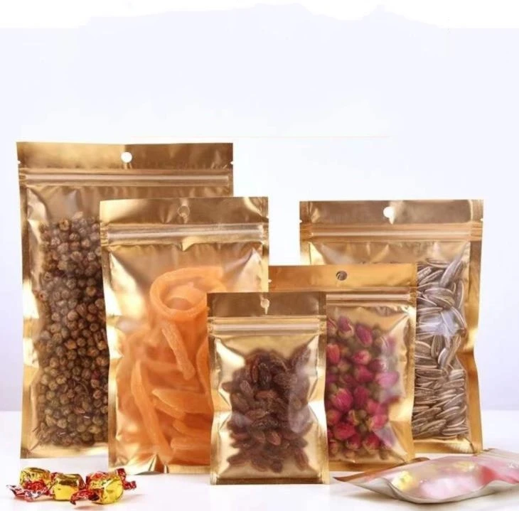 

1000pcs 10 Size Inner Golden Mylar Bag-front Matte Clear Plastic Pouches Zipper Resealable Aluminum Foil Rice/Salt Sack SN4085