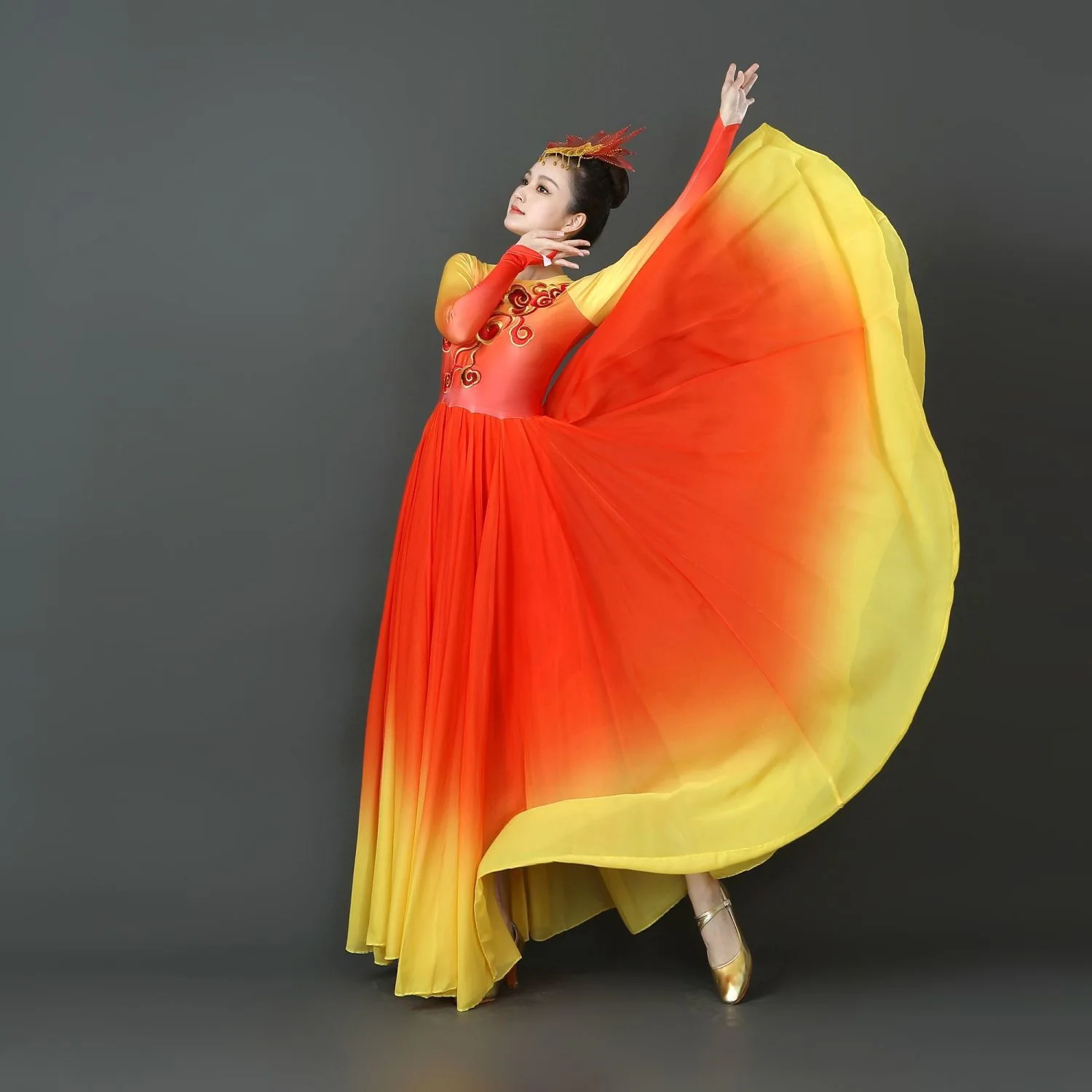 Performance Flamenco Dance Dress Sports Meeting Opening Dance Costume Large Swing Skirt Gradient Color Stage Dance Accompaniment