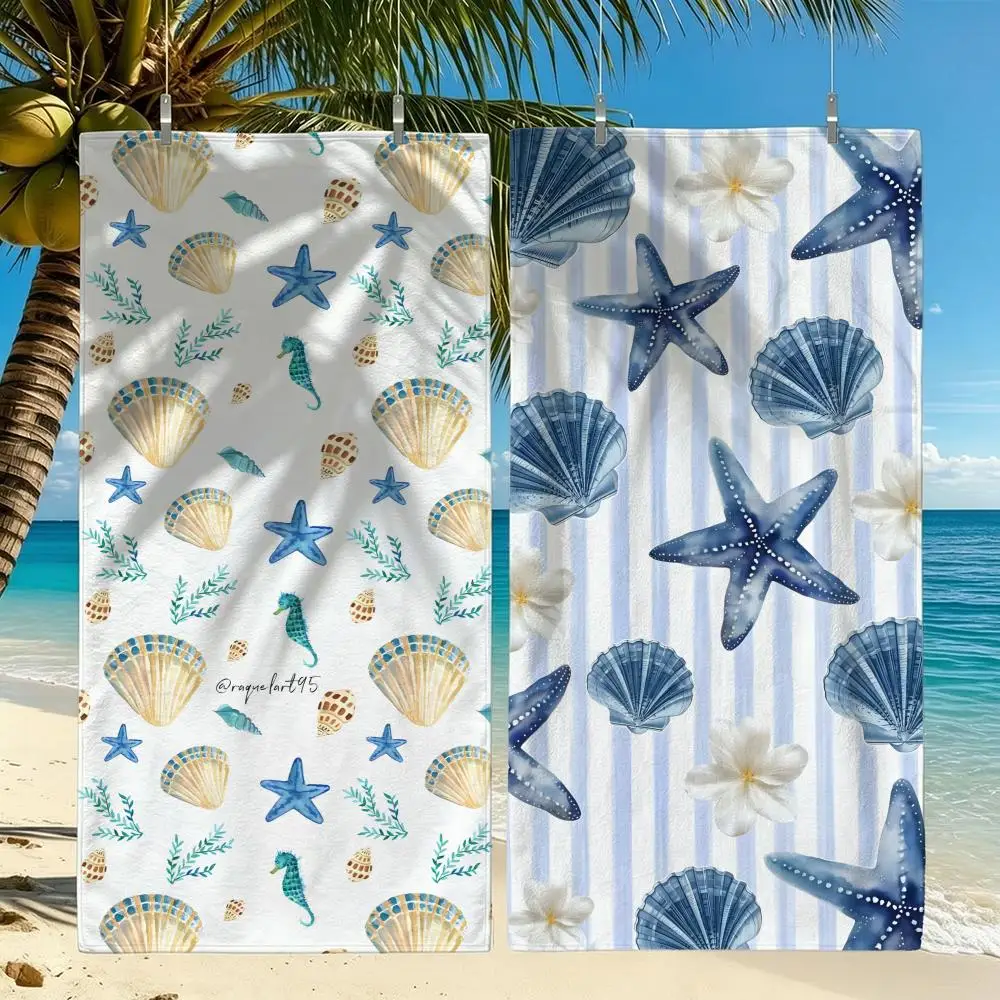 Pattern Shell & Starfish Towel Towel Beach Towel Oversized Quick Dry Towel Absorbent Soft Swim BeachTowels for Men Women