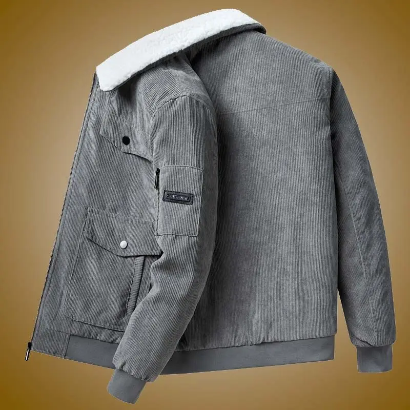 Manteau rembourré en coton cachemire à revers pour hommes, mode européenne et américaine, manteau en velours côtelé classique, manteau épaissi haut de gamme