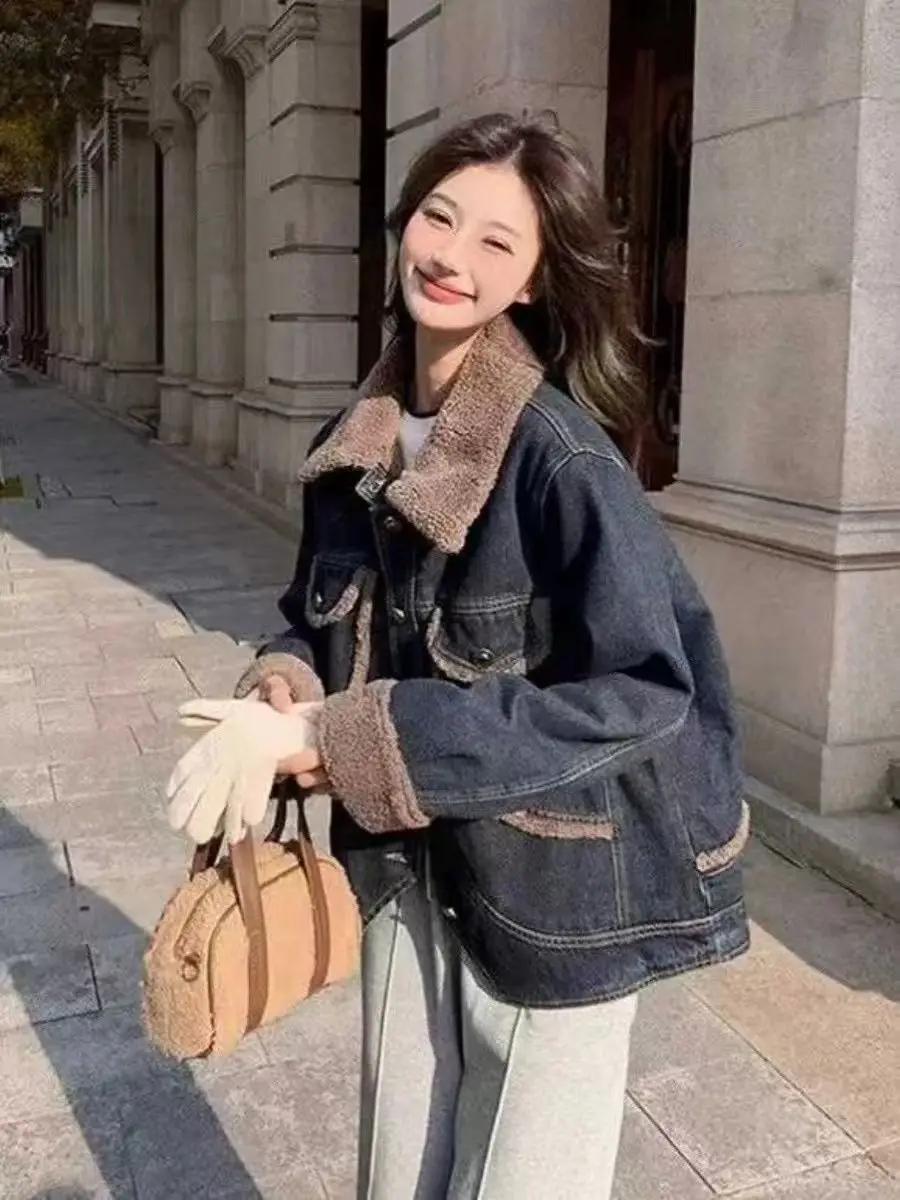 معطف الدنيم حزام الفراء أفخم المرأة الشتاء قابل للتعديل مبطن س الرقبة اصطف محب كلية الثقافات الفرعية التجمع الاجتماعي الحضري يوميا #2