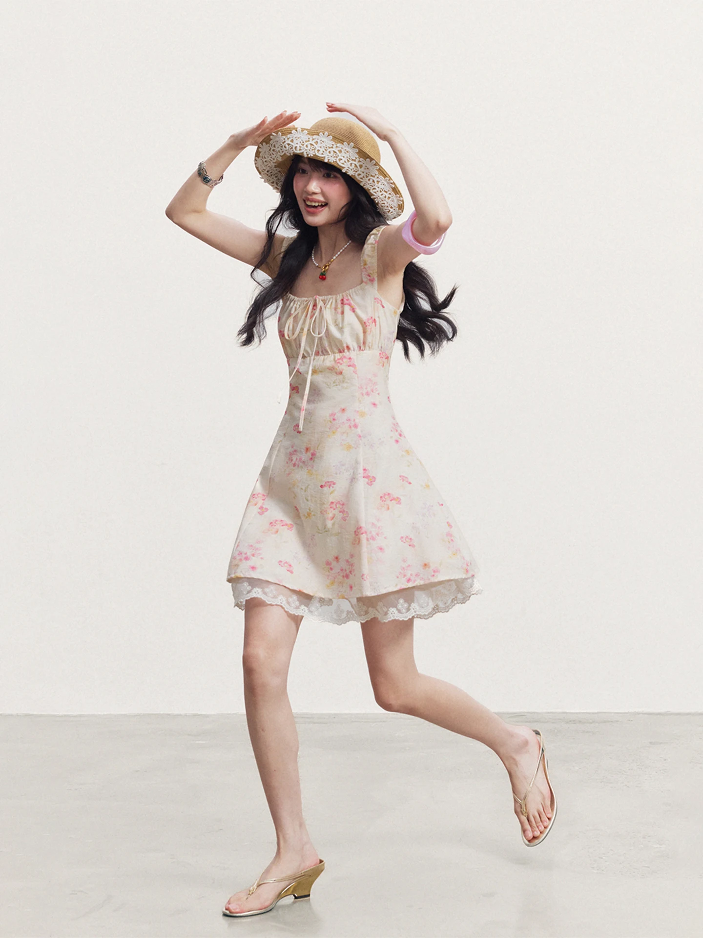 Summer Floral Print Dress Women's Slim Fit Square Neck Strapless Cotton Blend A-Line Skirt Style Casual Thinming Dress