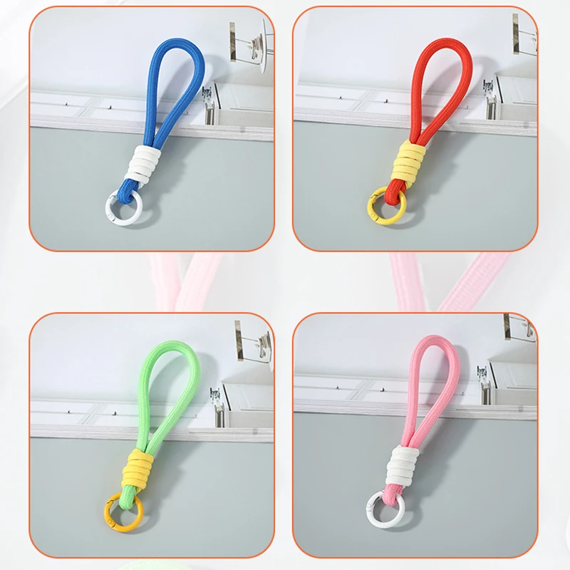 1PC ストラップ紛失防止電話チェーンクリエイティブ編組ストラップキーホルダー電話リストバンドカラビナノットロープキーリングカメラチャーム ﻿