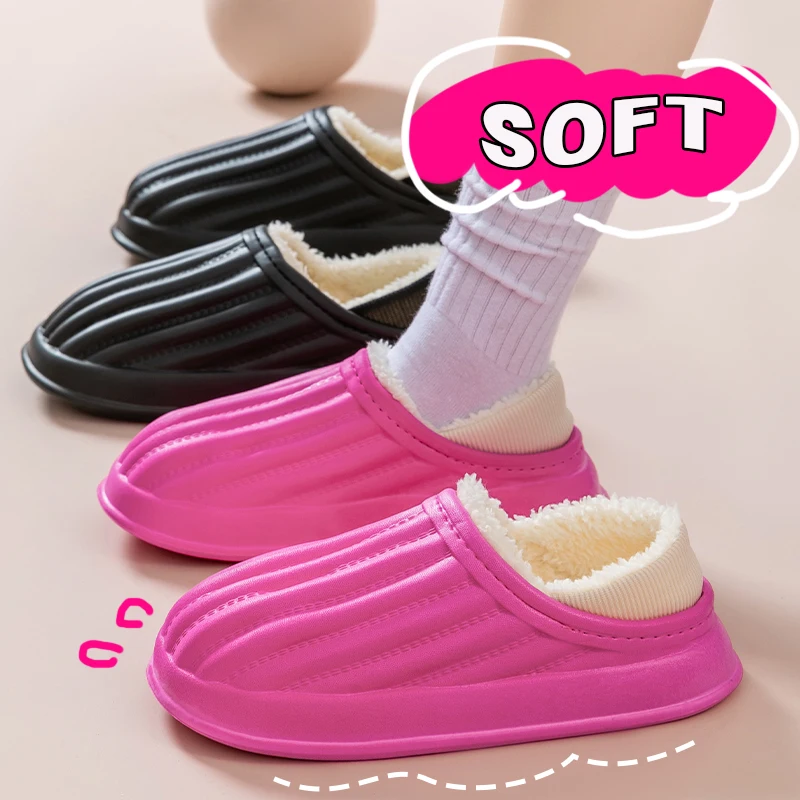 New Winter Waterproof Soft Sole Ladies' Plush Slippers For Women Wrap Heel Antiskid Non-Slip Warm Home Casual Cotton Shoes