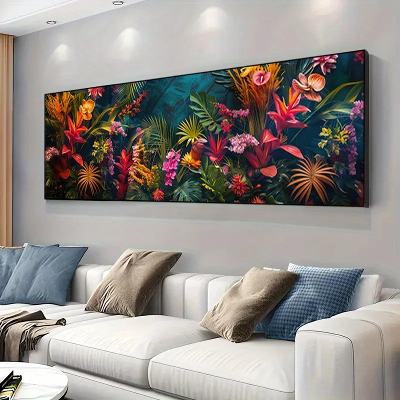 

2D/Flat 1pc Tropical Botanical Canvas Wall Art Print, Unframed Modern Vibrant Floral Wall Prints for Decor Living Room Decortion
