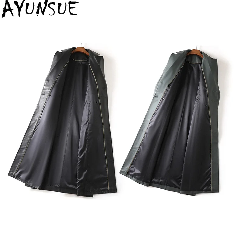 AYUNSUE 진짜 양피 정품 가죽 자켓 여성 2025 여성을위한 긴 트렌치 코트 자켓 가을 옷 Jaqueta De Couro