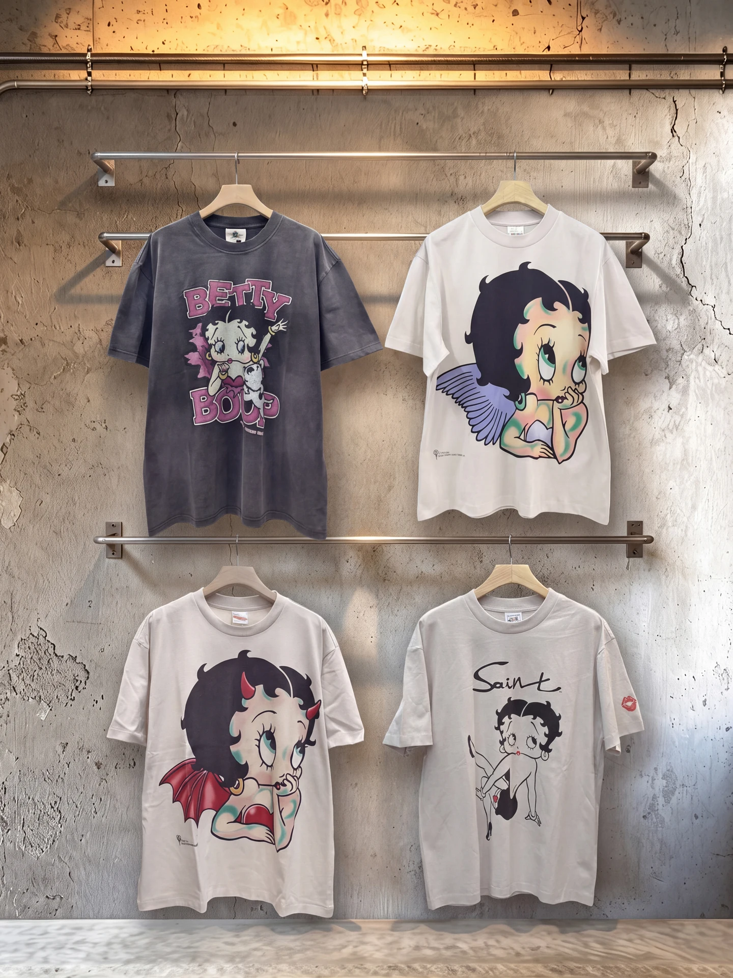 Washed Vintage Loose American Style Short Sleeve T-Shirt Unisex Trendy Betty Breathable Sweat Absorbent Wear Resistant Cotton
