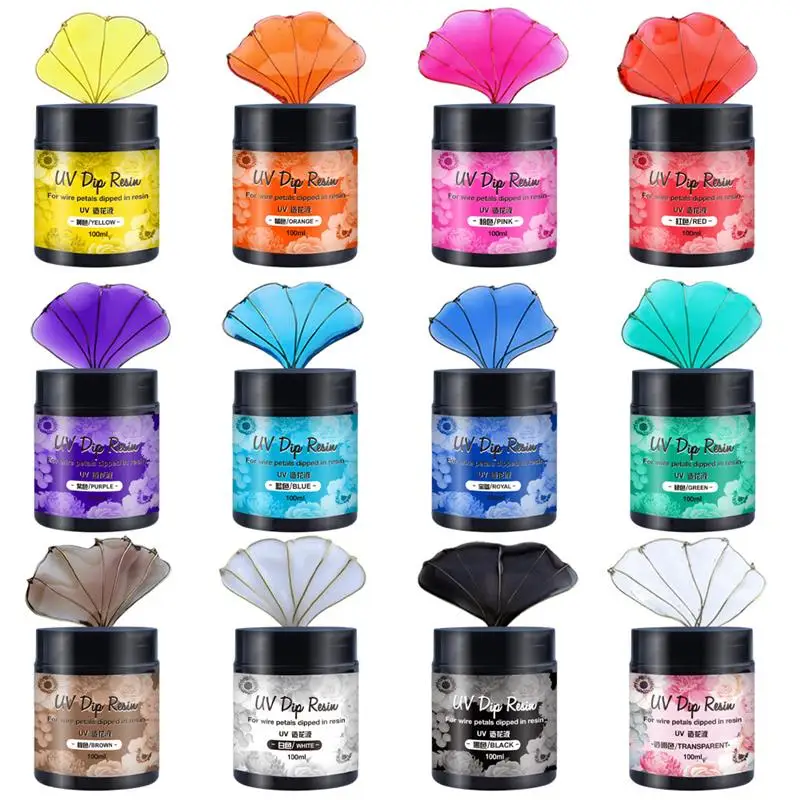 100ml UV DIP Resin Glue For Wire Flowers UV Flower-Making Liquid Resin Curing Crystal UV Glue For DIY Hairpin Jewelry Making