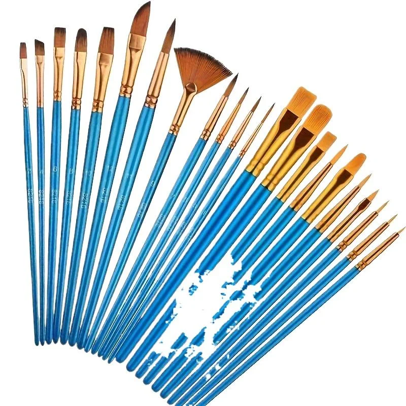 22Pcs Nylon Hair Paint Brush Set Plastic Handle Artist Painting Brushes For Watercolor Acrylic Oil Drawing Art Craft Use