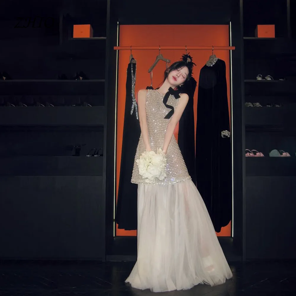 ZHIO Glänzendes Neues O-Ausschnitt Brautkleid im Koreanischen Stil, Ärmelloses A-Linien-Kleid für Fotoshootings, Brautkleid 웨딩드레스 2026 Maßanfertigung