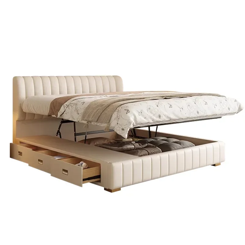 Electric translational storage leather bed cream wind small apartment double master multi-function bed