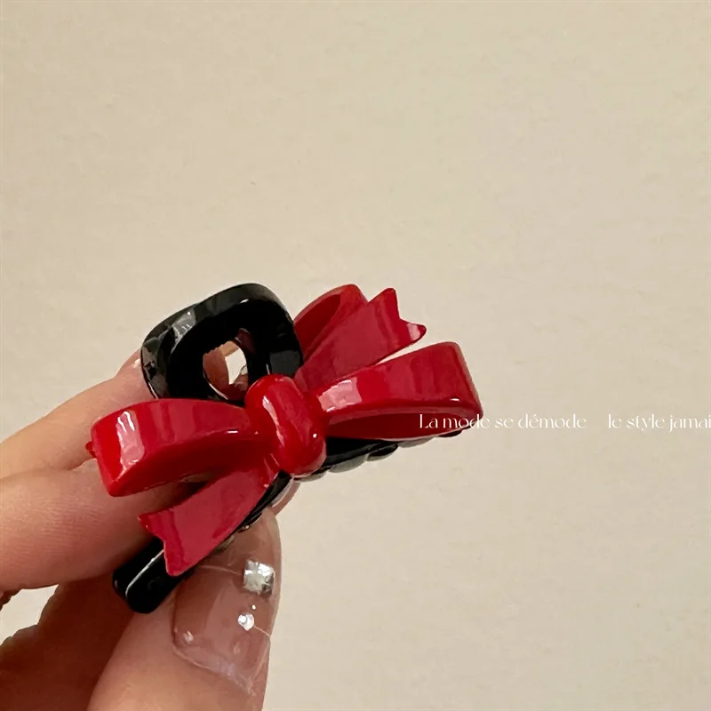 Red Festivals Joyful Stereoscopic Bowknot Small Clamping Clip Half Clip Versatile Texture Shark Clip Small Clip Hair Ornament