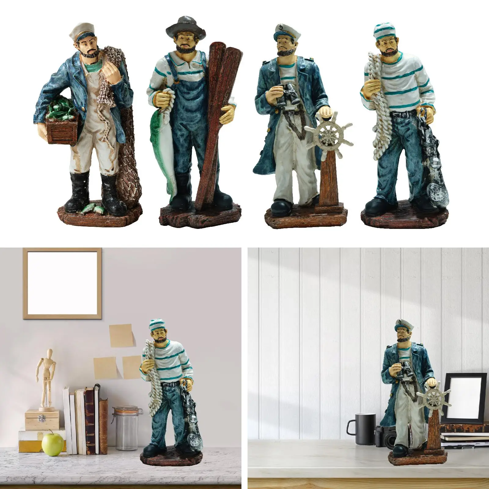 Fisherman Statue Figurine Sculpture Collection Gift Decoration Home Decor Desktop Figure for Fireplace New Year Dinning Room