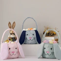 Plush Easter Basket For Kids Soft Fluffy Candy Gift Bag For Boys Girls Cute Easter Bucket Egg Hunt Bunny Bag With Ears Party