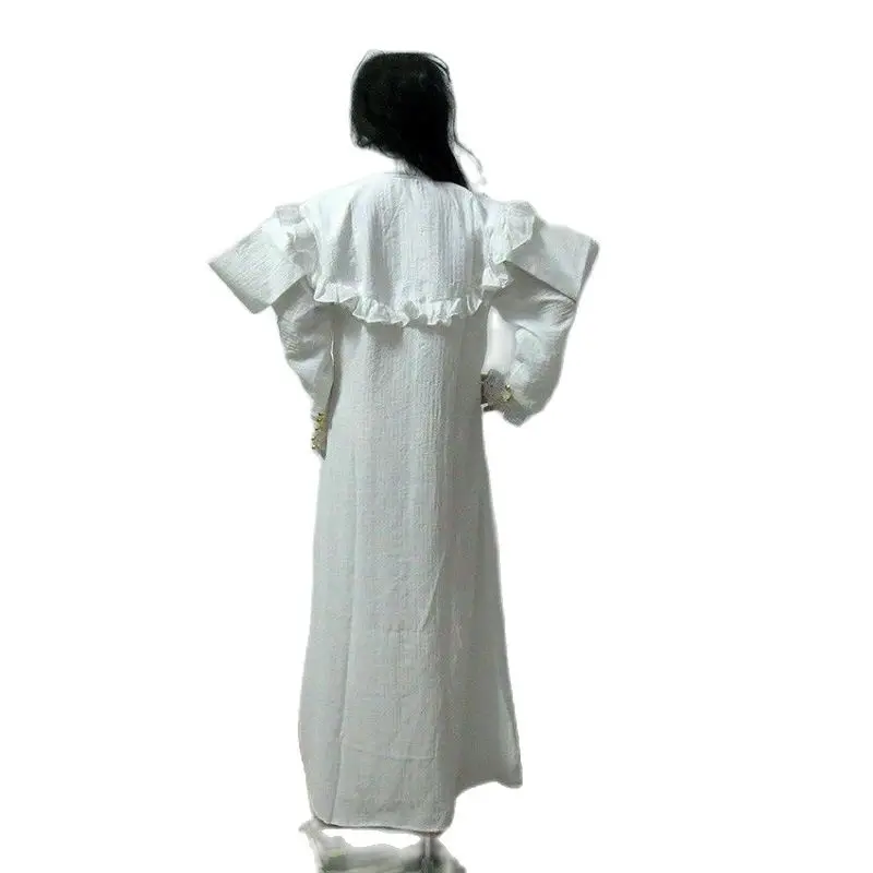 Customization of the Same Clothing for Film and Television Characters with White Draped Collar and Tie Up Long Skirt Material