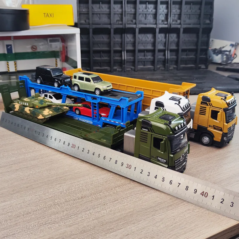 High quality 1:50 alloy transportation engineering vehicle model,double-layer transportation vehicle,engineering trailer toys