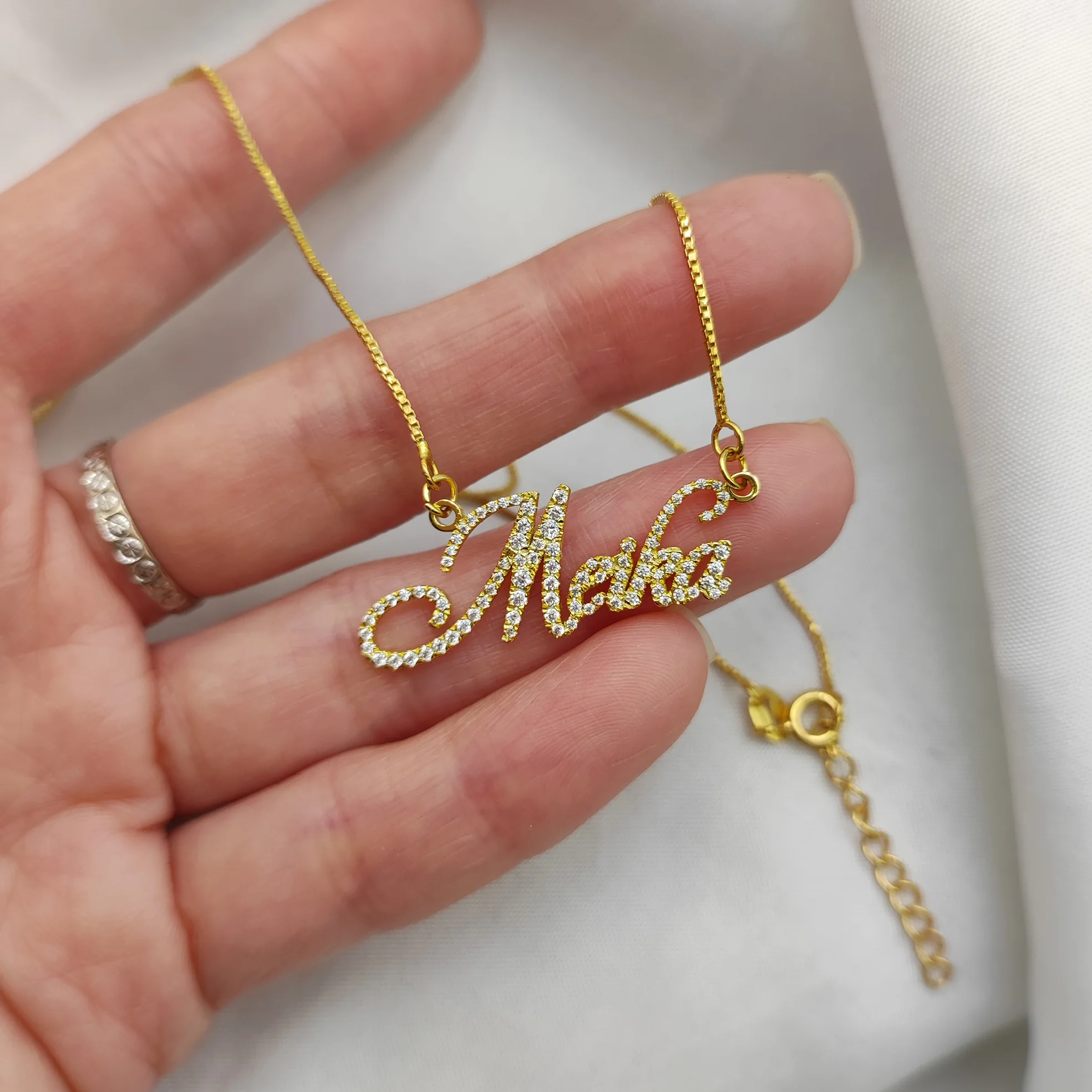 Crystal 18k Gold Plated Name Necklace Custom Bling Full Zircon Nameplate  Necklace S925 Name Pendent Jewelry for Women Gifts