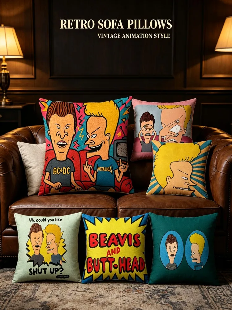 Beavis And Butt-Head 90s Cartoon Peach Skin Throw Pillow Covers, Classic Retro Animation Square Cushion Cases, Funny Comic Print