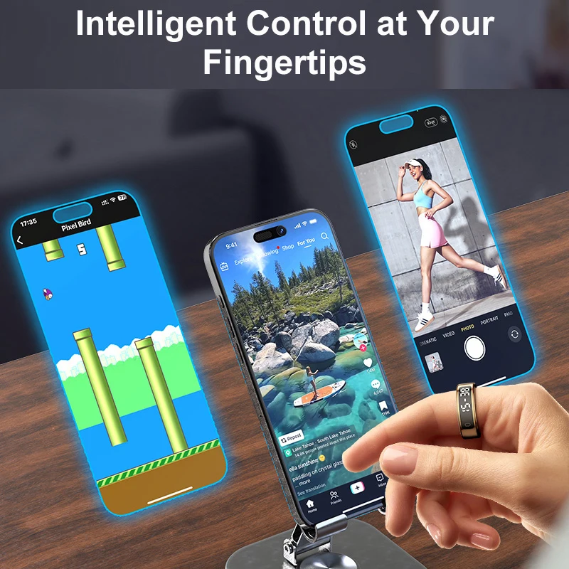 AMZMAX R11C Display Smart Ring Männer Frauen, Gesteur Swipe Video/Bürste Tiktok Gesundheitsmonitor, 1ATM wasserdicht, Multi-Sport-Modus