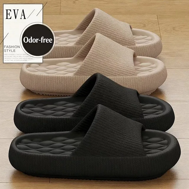 

Couples Sandals and Slippers Women Summer New Thick-soled Pillow Slippers Eva Soft-soled Cotton Slippers for Home Use.