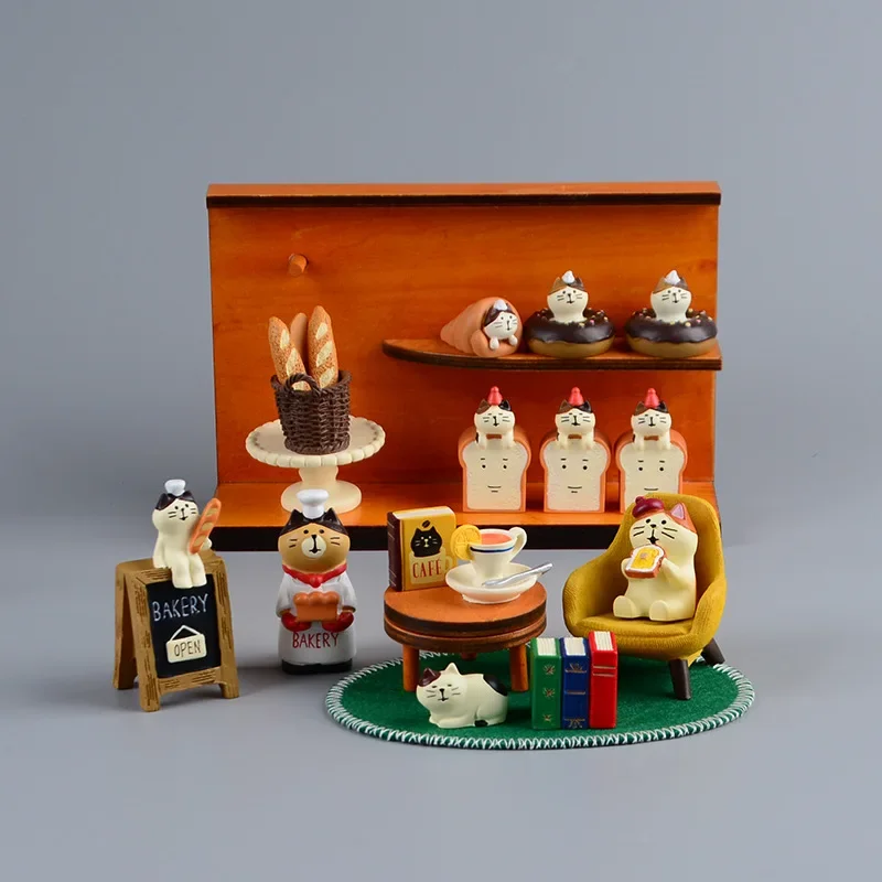 Zakka Style Cartoon Cat Bread Toast Kitchen Decor Collectible Bookshelf Home Ornament Fairy Garden Crafts Bonsai Accessory