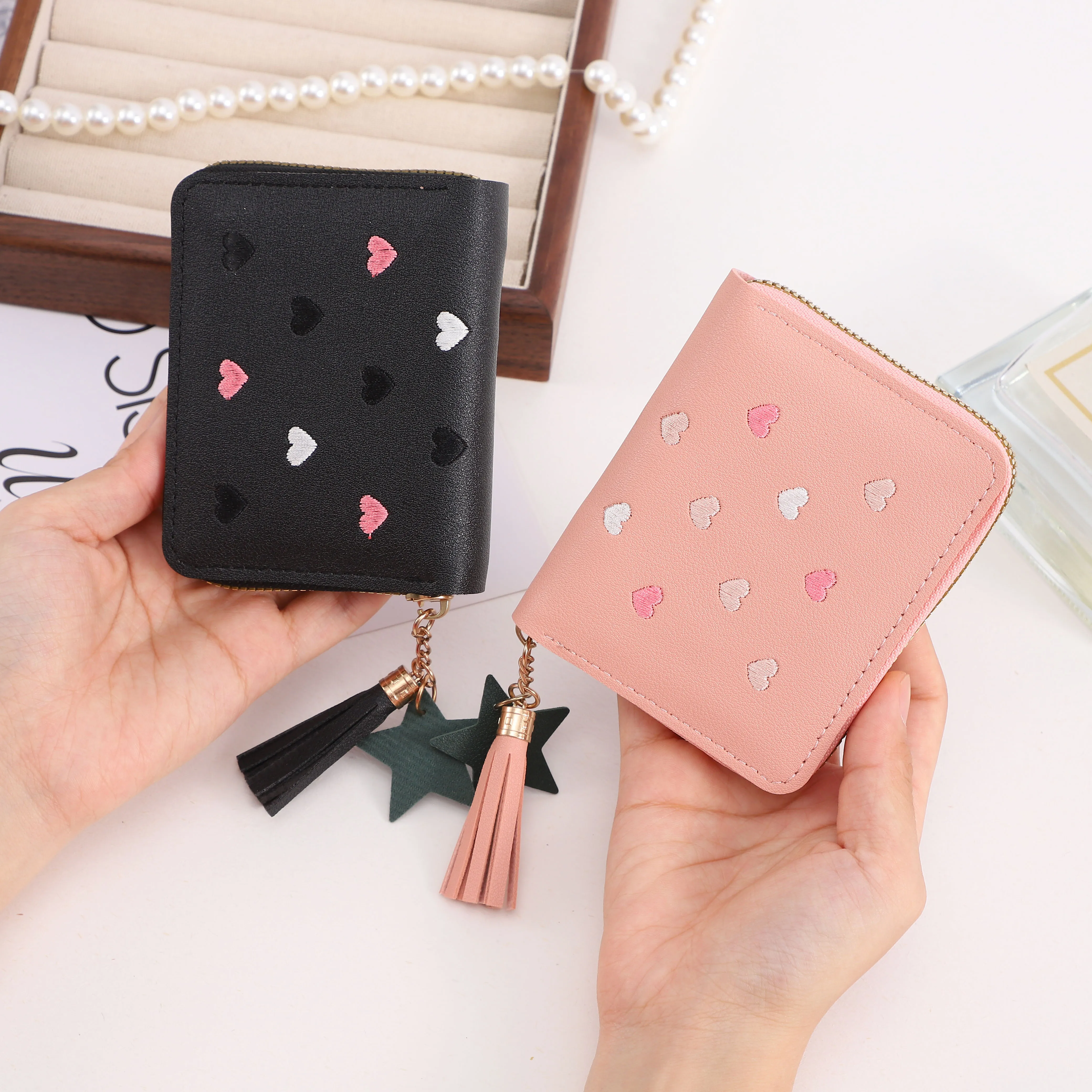 1 PC Ladies' Coin Wallet, Cute Wallet, PU Leather, Pink Mmall Bag, Girls' Wallet, Double Fold Tassel Card Bag, Girls Like It