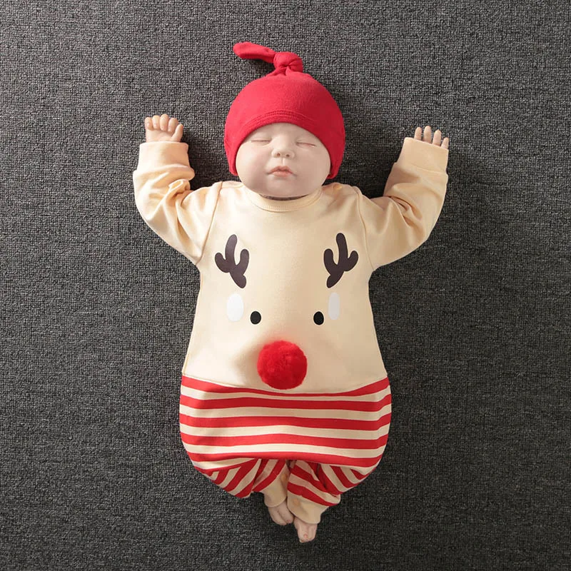 100% Cotton Baby Christmas Rompers Newborn Deer Santa Claus Xmas Jumpsuit My First New Year Costume For Baby Boys Girl Bodysuit