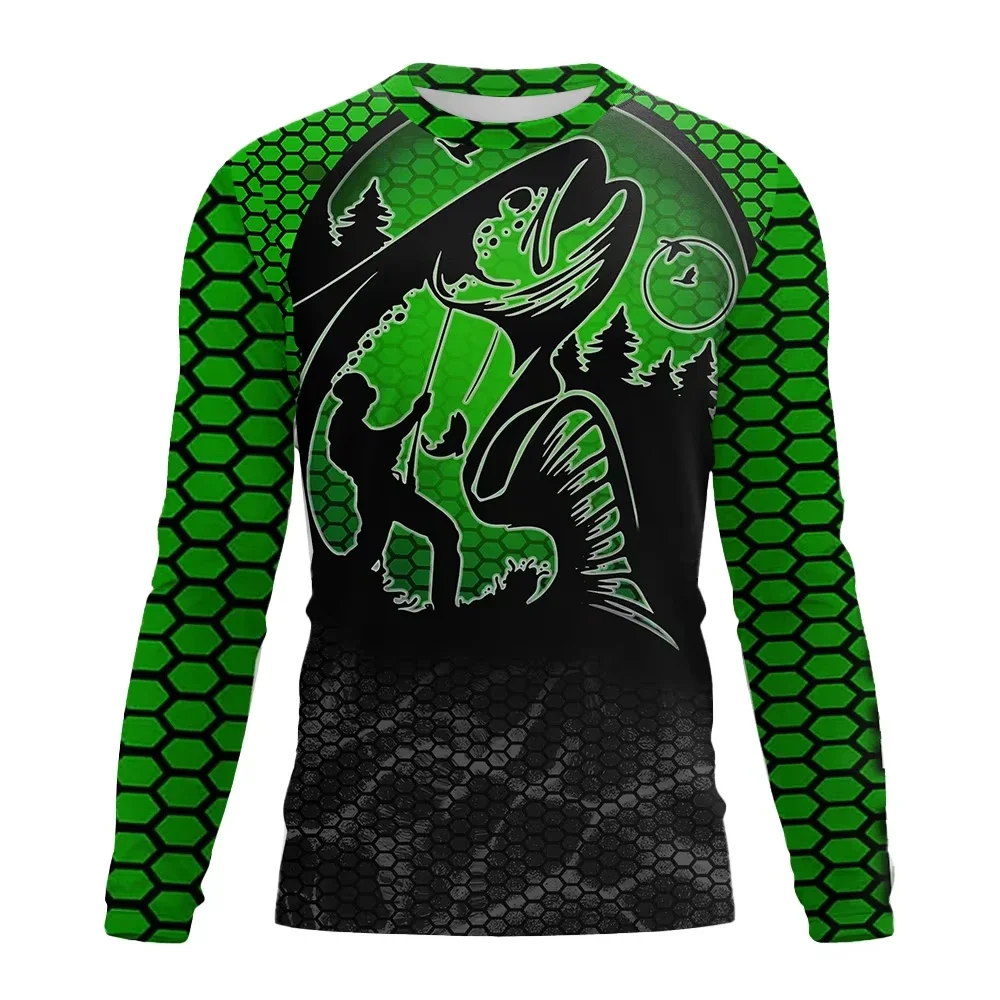 

Men's Long Sleeve Casual Fishing 3D Fish Print Round Neck Gradient Outdoor Activities Fishing Women's T-shirt Tops