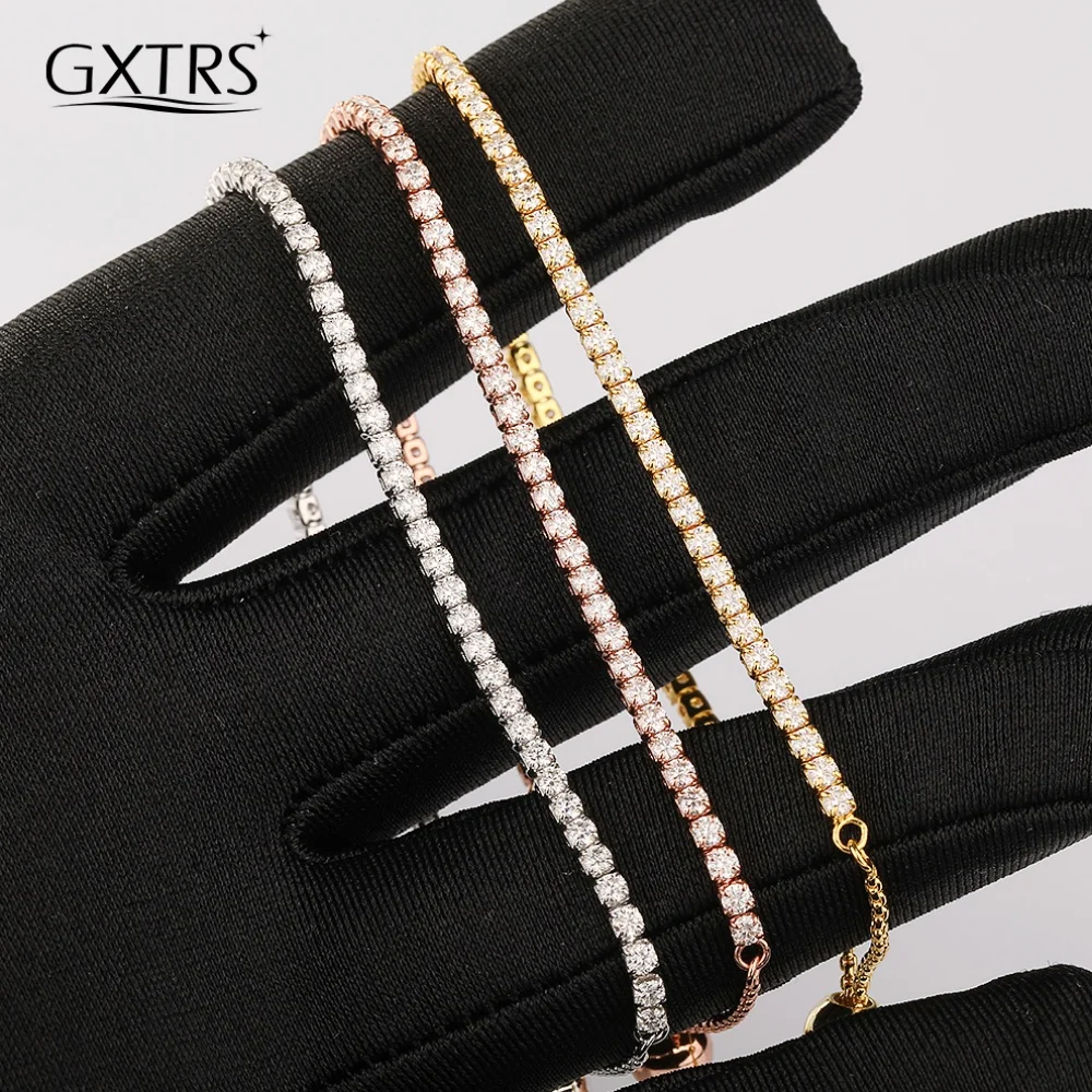 

GXTRS 2mm Full Moissanite Tennis Bracelets For Women S925 Silver Lab Diamond Adjustable Hand Chains 18K Plated Fine Jewelry Gift