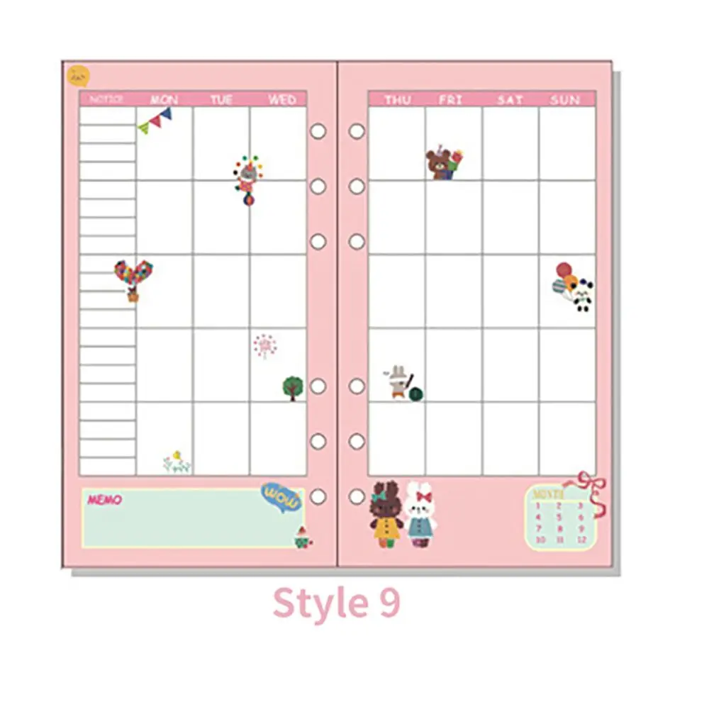 Kawaii Stationery Daily Planner Weekly A5 A6 Monthly Binder Inner Pages Paper Refill Loose Leaf Notebook Refill