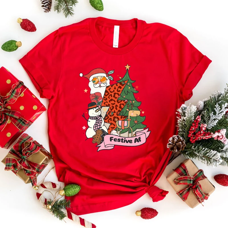 T-shirt imprimé Af festif de Noël pour femmes et hommes, t-shirt Harajuku décontracté, col rond, manches courtes, été, nouveau