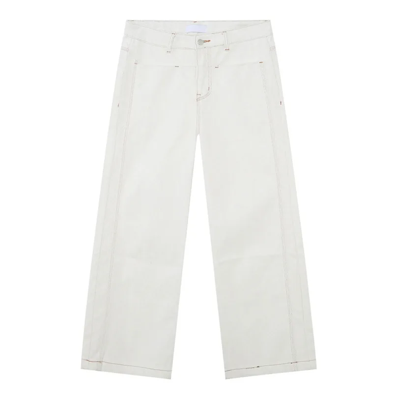 SYUHGFA ผู้ชายกางเกงยีนส์ 2025 ฤดูใบไม้ผลิอเมริกันวินเทจตรงซักผ้าสีทึบอเนกประสงค์ขากว้างกางเกงยีนส์ชายแนวโน้ม