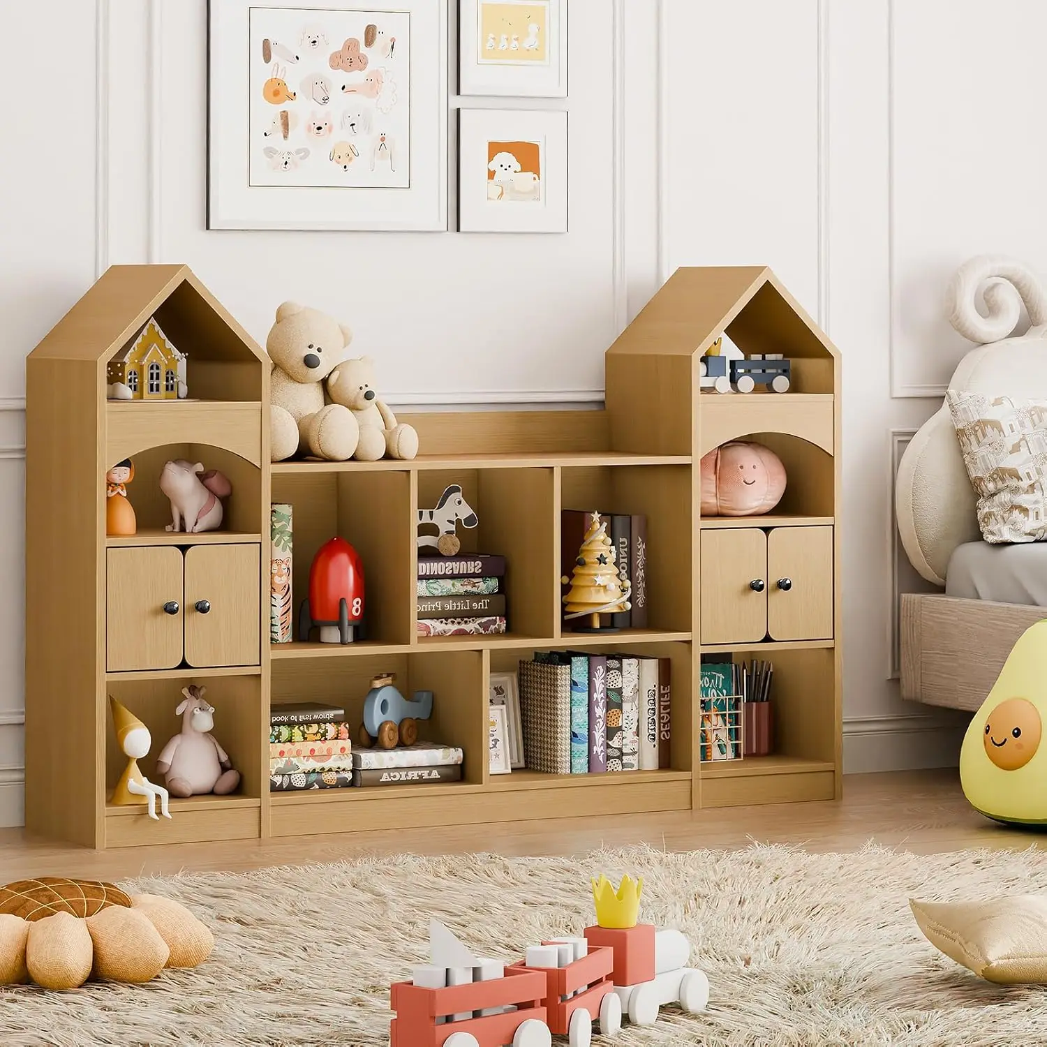Castle Shape Children's Bookshelf, Kids Toy Storage Organizer Kids Bookcase Display Case Multifunctional Storage Cabinet Bookshe
