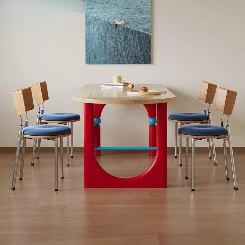 

household semicircular dining table and chairs, dining table against the wall, retro antique combination island