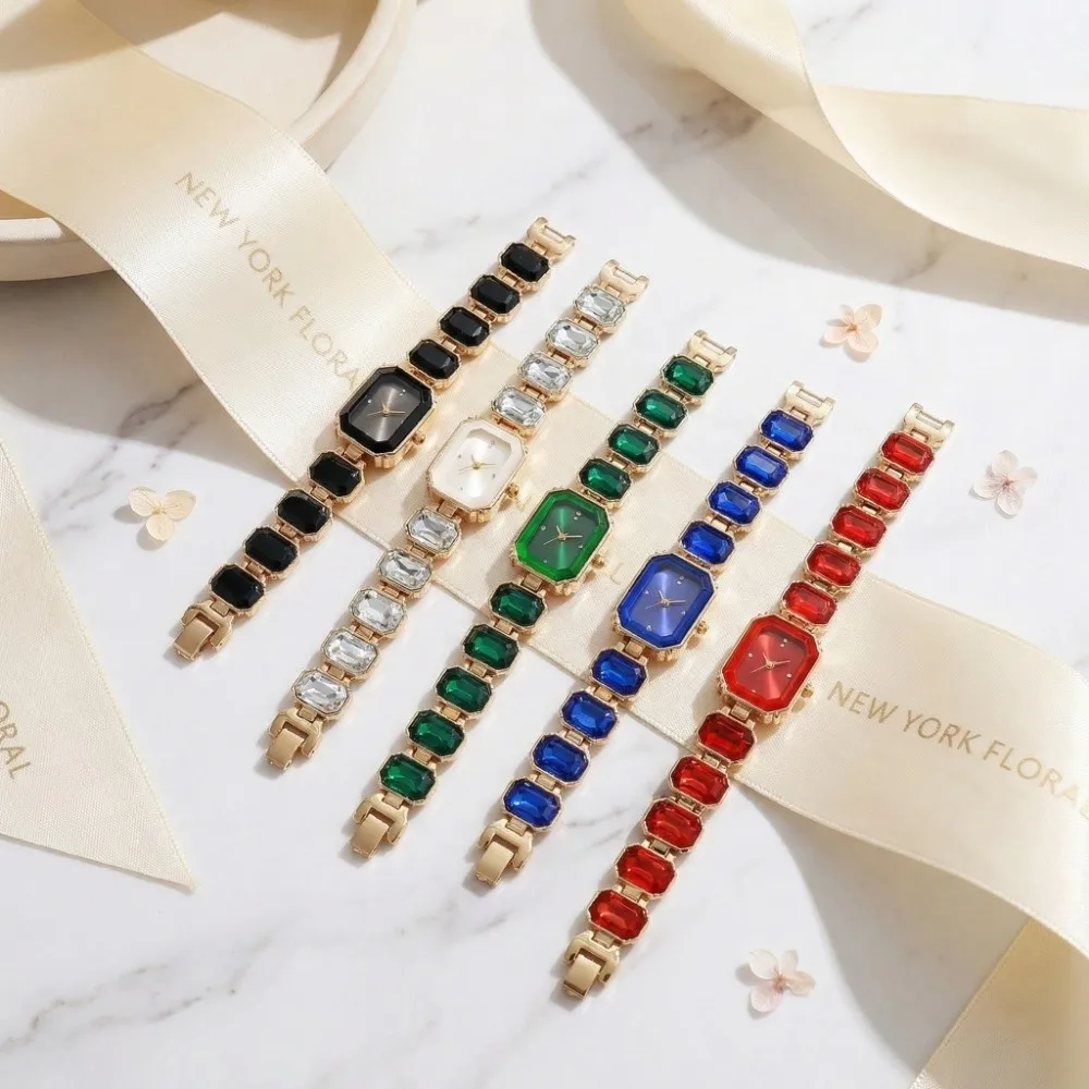 Rhinestone Quartz Watches Diamond Studded Watch Strap with Adjustable Bracelet Square Shaped Watch Women Wristwatch Gift
