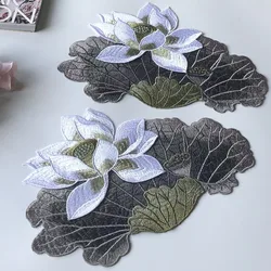 1Pcs Chinese Style Big Lotus Flower Leaf Embroidered Patches For Clothing Sew On Robe Dress Applique Decoration Handmade DIY