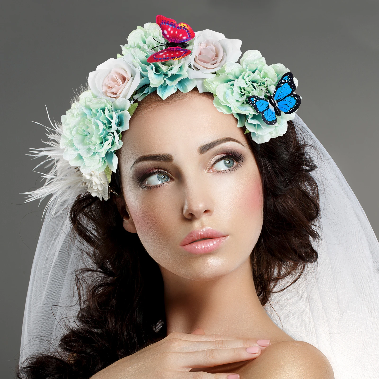 

Butterfly Headband for Women Floral Decorative Hair Accessory Prom Cosplay Party Wedding Halloween Costume Headpiece Stretchable