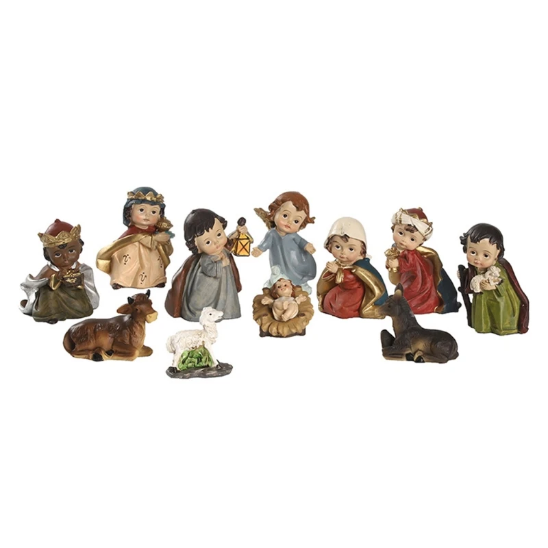 

Holy Christmas Cartoon Manger Set Jesus Christ Statue Resin Religious Ornaments