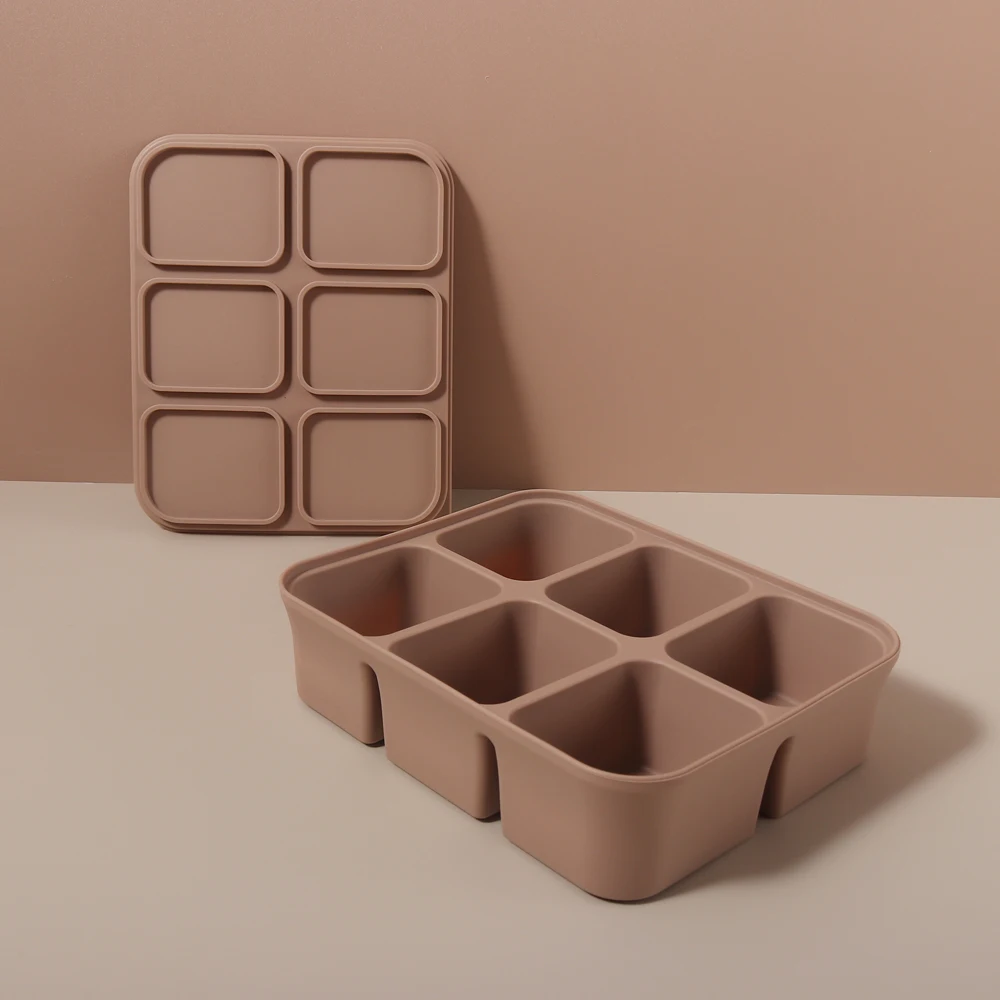 6 Grid Food-Grade Silicone Ice Cube Mold Food Storage Containers Tray BPA-Free