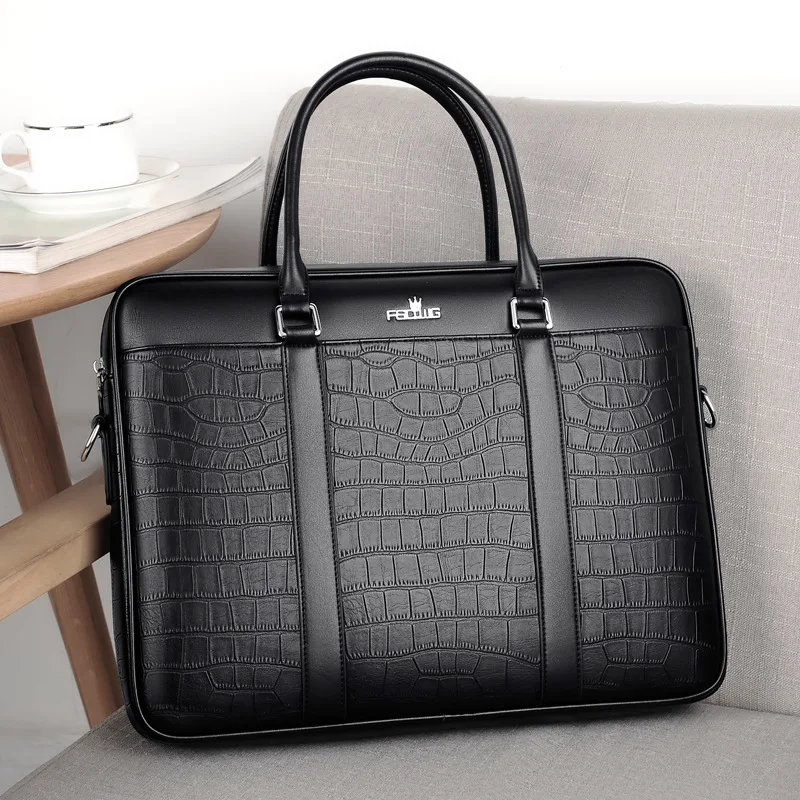 Fashion Men Business Briefcase Laptop Bag For MacBook Air DELL HP 14.1 Laptop Handbag For Man Crocodile Pattern Leather Handbags