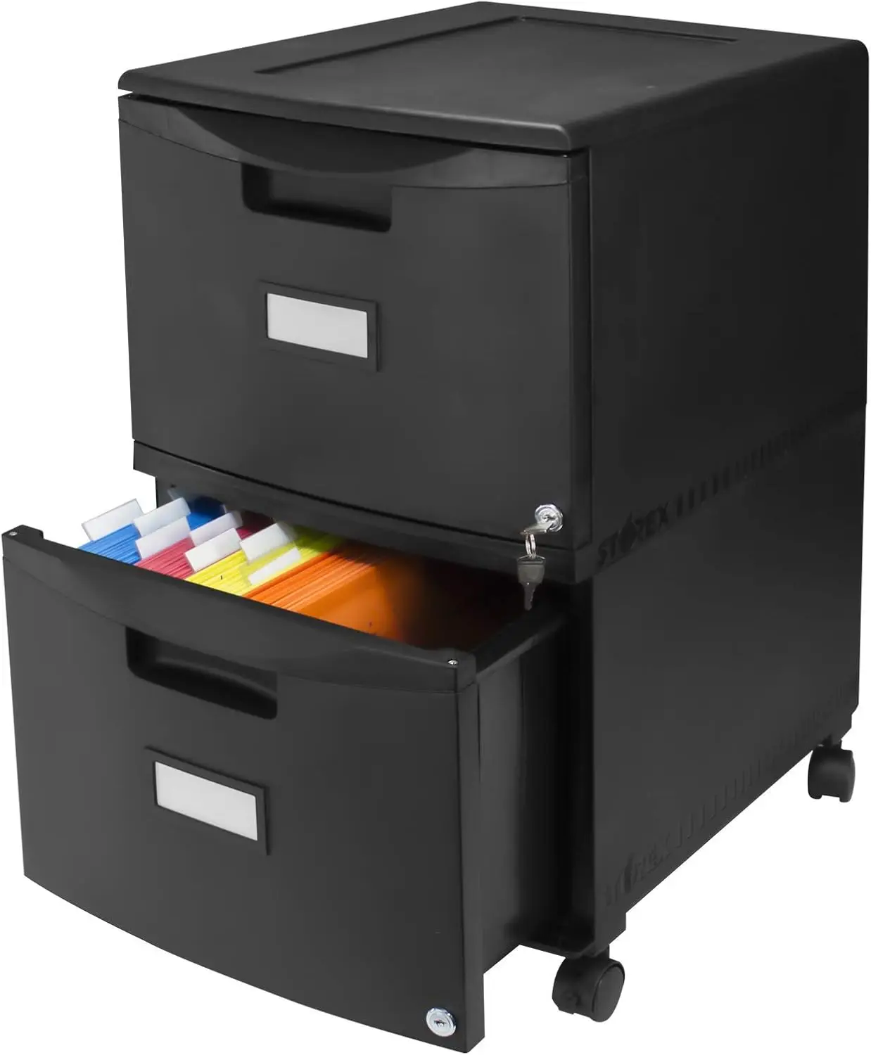 Storex 61312B01C Two-Drawer Mobile Filing Cabinet, 14-3/4w x 18-1/4d x 26h, Black